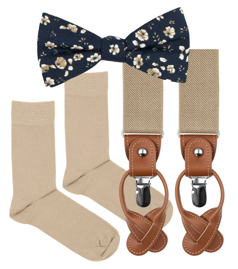 Indigo bow tie suspenders set 