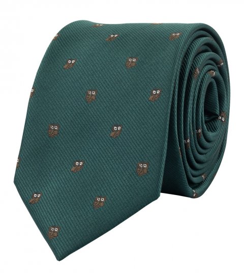 Zelená kravata se sovami 