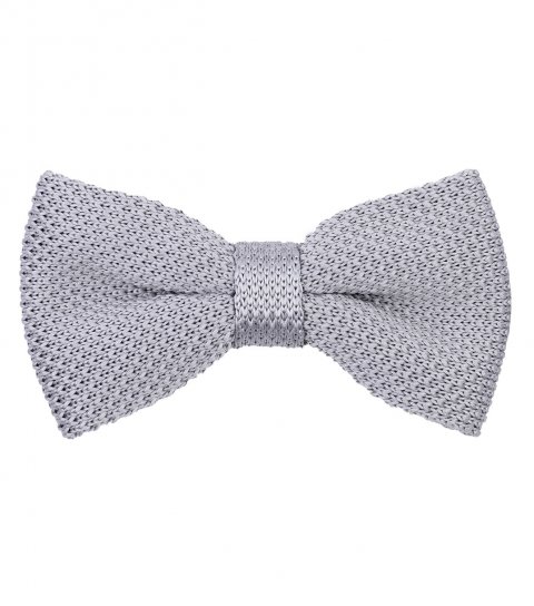 Silver grey knitted bow tie 