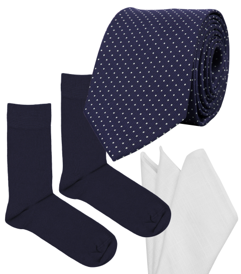 Navy blue polka dot necktie set 