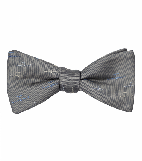 Grey airplane self-tie bow tie 