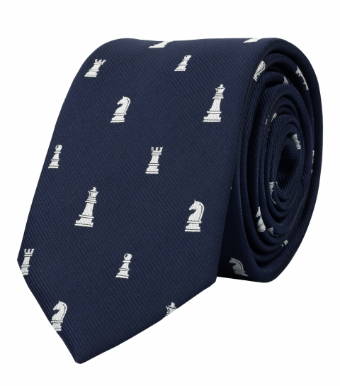 Navy blue chess necktie 