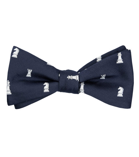 Navy blue chess self-tie bow tie 