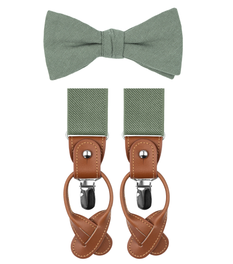 Sage green bow tie and suspenders set 