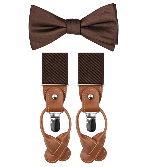 Mocha brown bow tie and suspenders set 