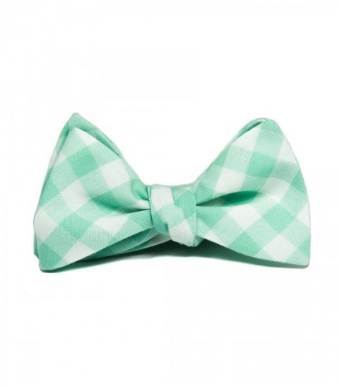 Mint gingham self-tie bow tie 