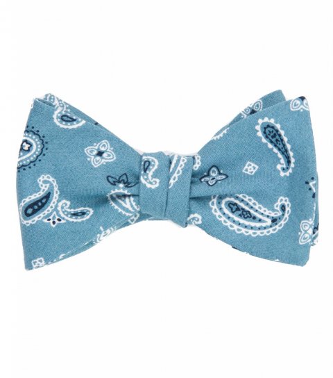 Blue paisley self-tie bow tie 