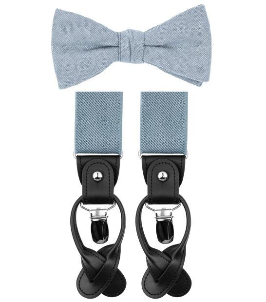 Powder Blue Suspender Set | Mens Bow Tie, Dress Suspenders, Pocket Squares  in Powder Blue 