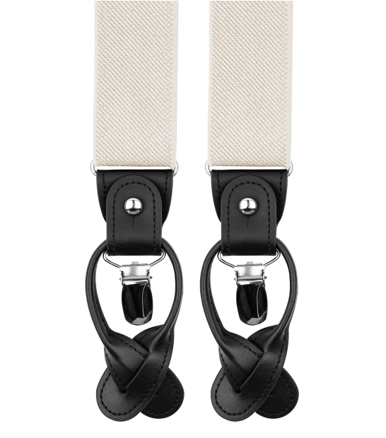 Black Suspenders for Men, Black Leather Button Tab and Clip Braces
