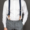 Navy blue suspenders with brown loops