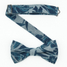 Blue denim floral pre-tied bow tie
