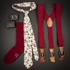 Red suspenders with brown loops