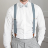 Blue grey button and clip suspenders for men