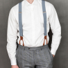 Blue grey suspenders with brown loops
