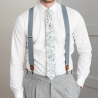 Blue grey button and clip suspenders for men