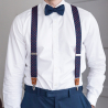 Navy blue suspenders with red dots and brown loops