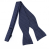Navy blue self-tie polka dot bow tie