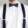 Navy blue self-tie polka dot bow tie