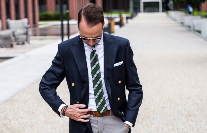 Green silk striped necktie