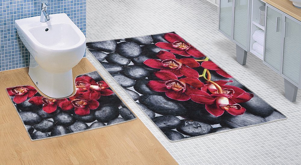 Kúpeľňová sada predložiek 3D 60x100 + 60x50cm Orchidea