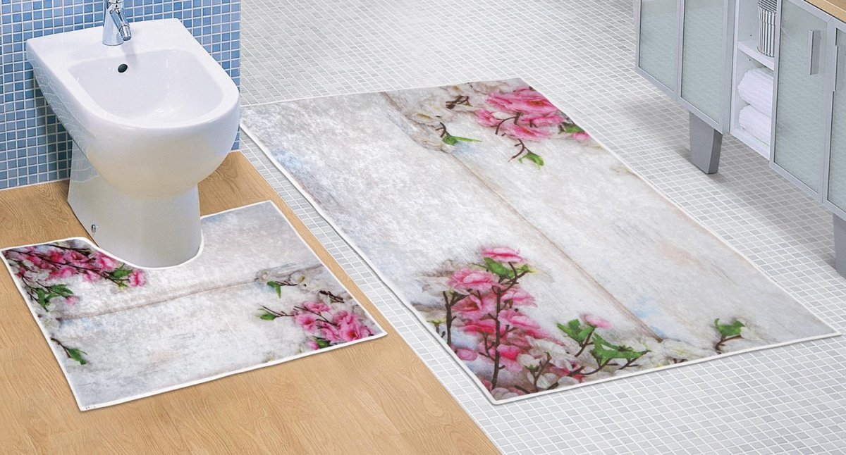 Koupelnová sada předložek 3D 60x100+60x50cm Růžová kytice