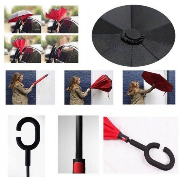 Kifordított esernyő Piros gerbera motívummal