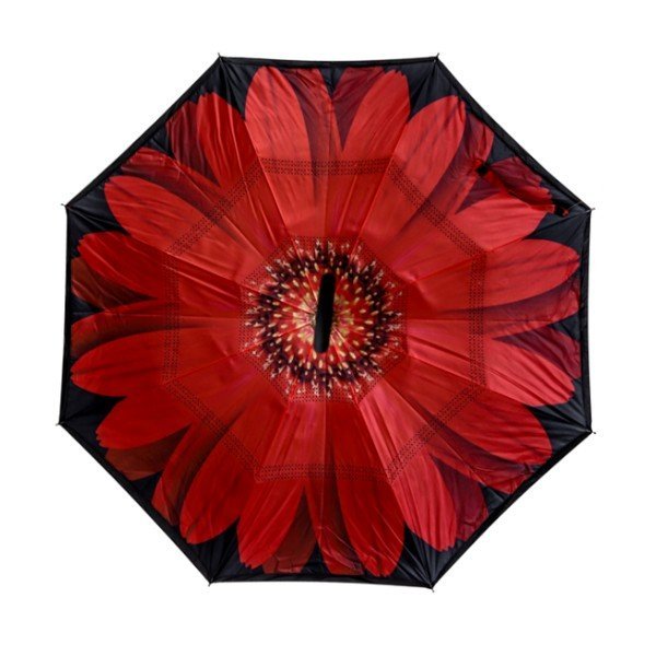 Kifordított esernyő Piros gerbera motívummal