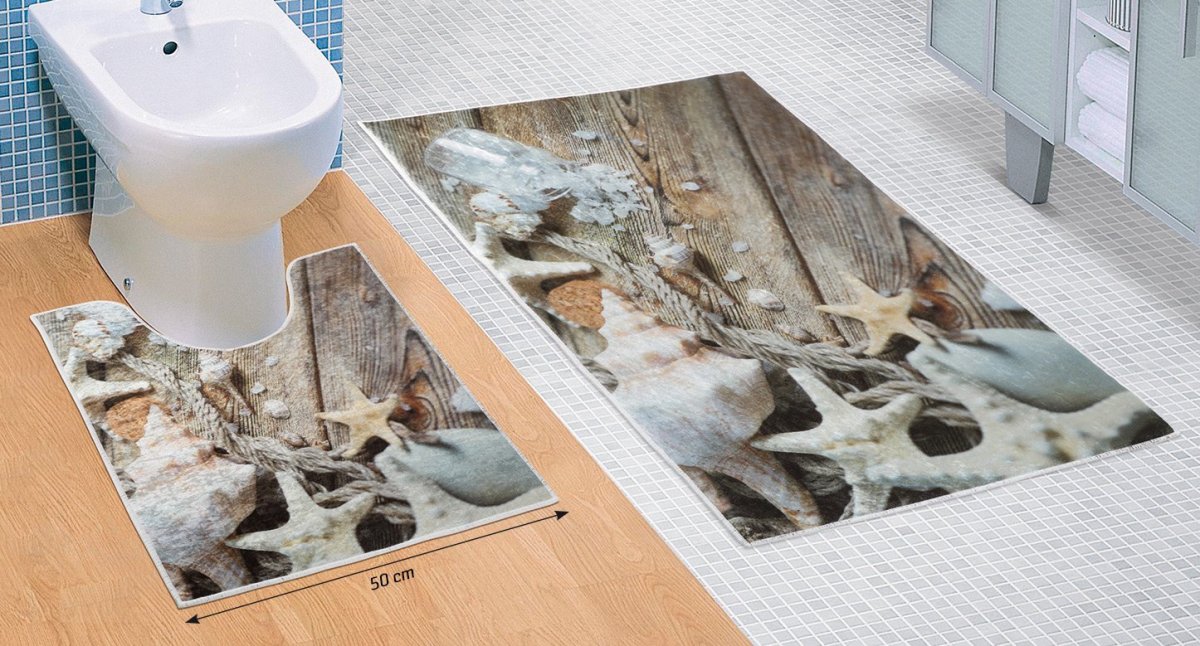 Kúpeľňová sada predložiek 3D 60x100 + 60x50cm Morské lastury