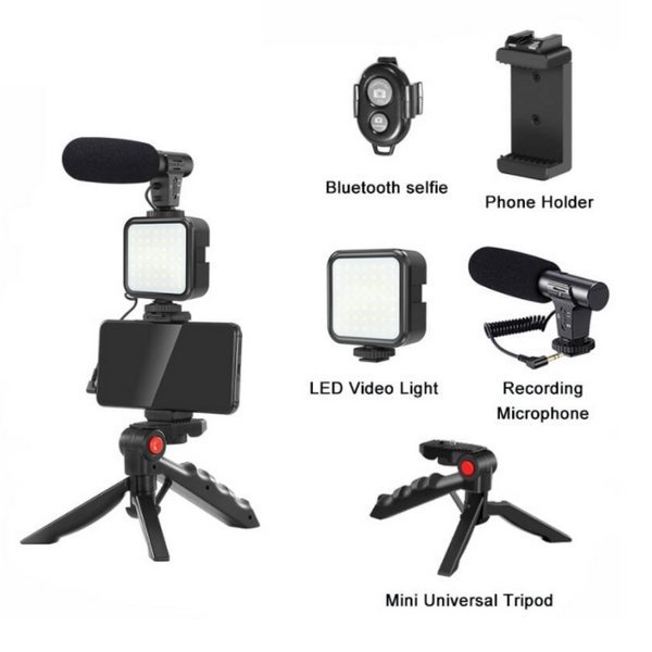 Selfie StudioStand, LED, spoušť, stativ, mikrofon