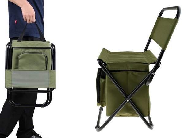 Kemping összecsukható szék termotáskával, zöld színü