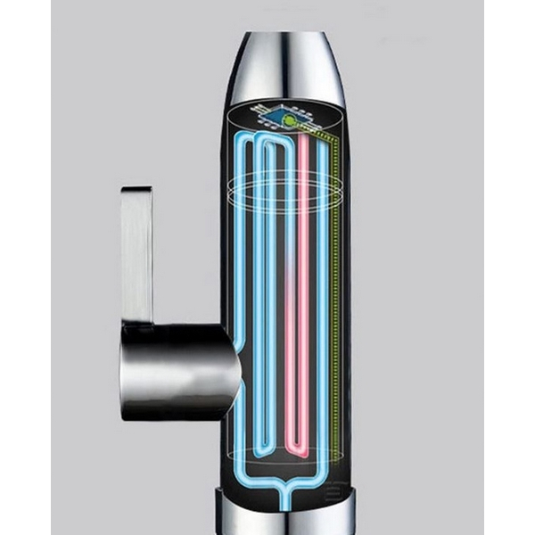 Álló LCD áramlási mosogató csaptelep elektromos vízmelegítéssel 3kW, króm színű