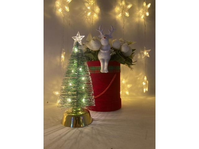 Dekoratív világító karácsonyfa, 14 LED, fehér, 26 cm