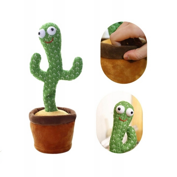 Táncoló, beszélő és éneklő USB plüss kaktusz, 32 cm