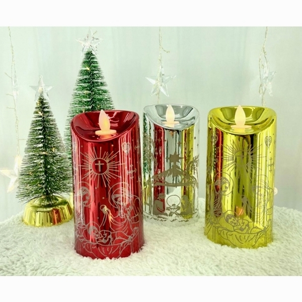 Grugen LED svíčka s pohyblivým plamenem a vánočním motivem 15 cm Zlatá