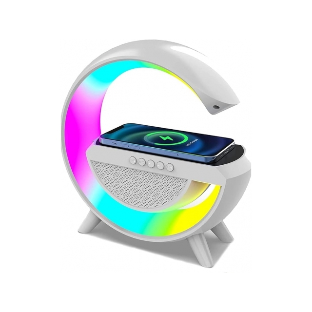 Grugen Multifunkční Bluetooth reproduktor s RGB LED lampou a QI bezdrátovou indukční nabíječkou bílý