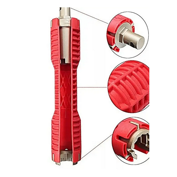 Grugen Multifunkční klíč pro instalaci dřezových baterií 8 v 1 Červená