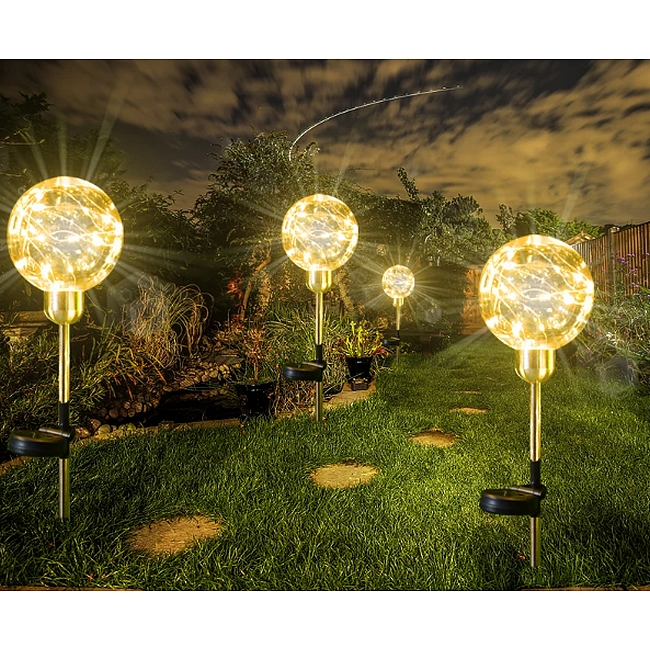 Grugen Solární zahradní LED lampa - koule, senzor soumraku, bílá 2 ks