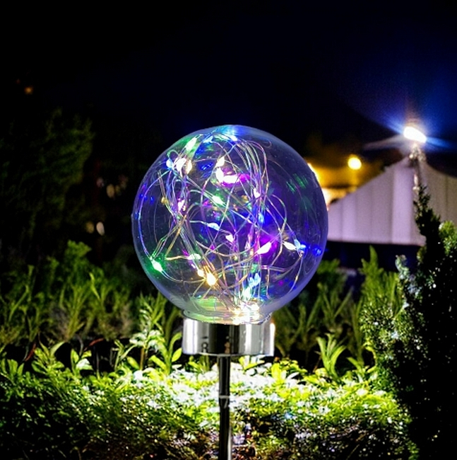 Grugen Solární zahradní LED RGB lampa - koule, senzor soumraku 2 ks