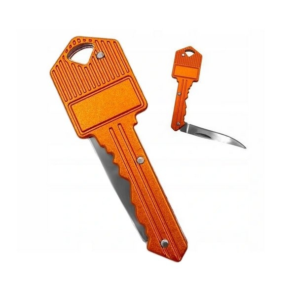 Přívěsek na klíče - Klíč s kapesním nožem + Možnost GRAVÍROVÁNÍ Oranžová + Možnost GRAVÍROVÁNÍ