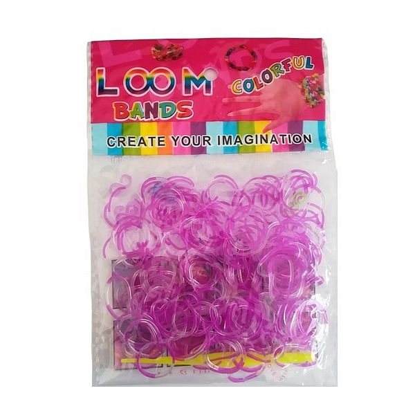 Loom Bands gumičky s háčkem na pletení - průsvitné fialové