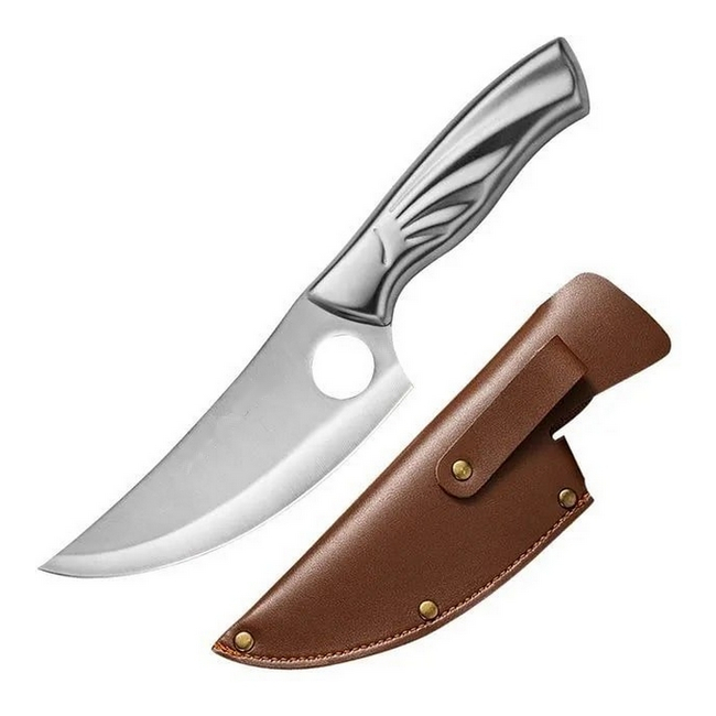 B-SQUL Lovecký sekací nůž stříbrný s pouzdrem 25 cm + Možnosť GRAVÍROVANIA
