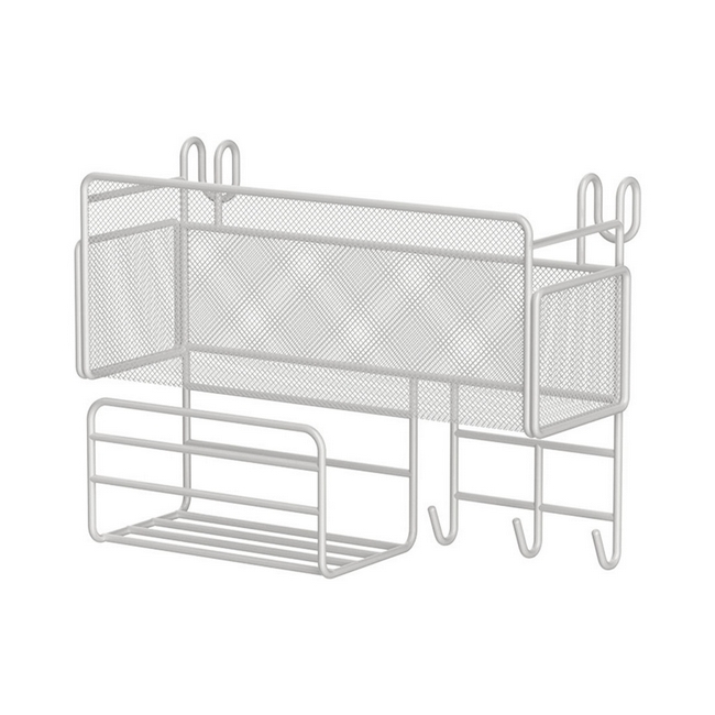 Policový závesný organizér, 3 x háčik Biela