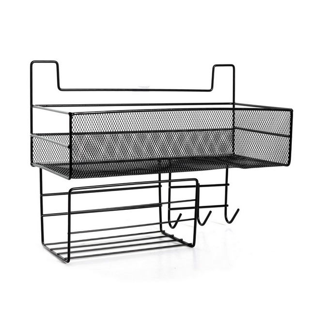 Policový závesný organizér, 3 x háčik Čierna