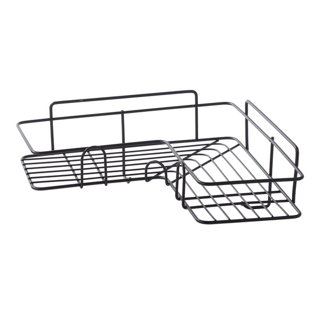 Rohová polička do kúpeľne s háčikmi Čierna