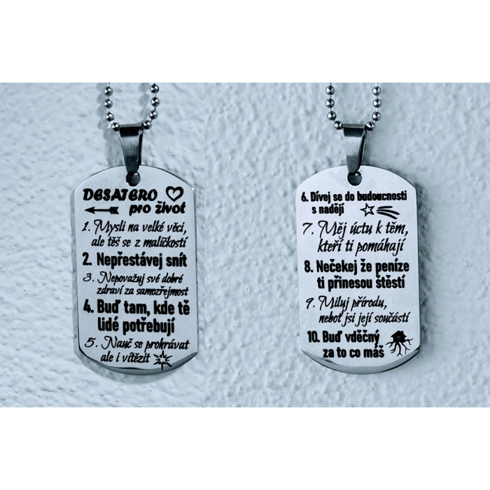 Nerezový prívesok Tag - "Desatoro pre život" Česká verze