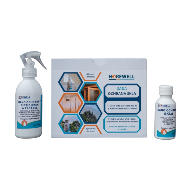 Horewell Nano Sada čistič a ochrana skla Sada 1x200 ml, 1x100 ml Darček Nano handrička z mikrovlákna