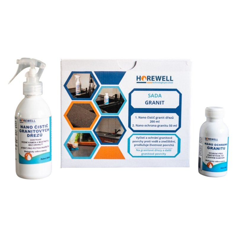 Horewell Nano Sada na čistenie Granitu Sada 1x200 ml, 1x50 ml Darček Nano handrička z mikrovlákna
