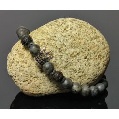 Náramok s Korunou LK310 lávové kamene a prírodný Jaspis sivý