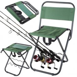 Kemping összecsukható szék horgászbot tartóval zöld