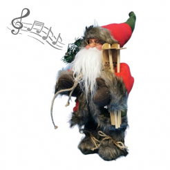 Zpívající a tančící Santa Claus s lyžemi, 40 cm, hnědo-červený